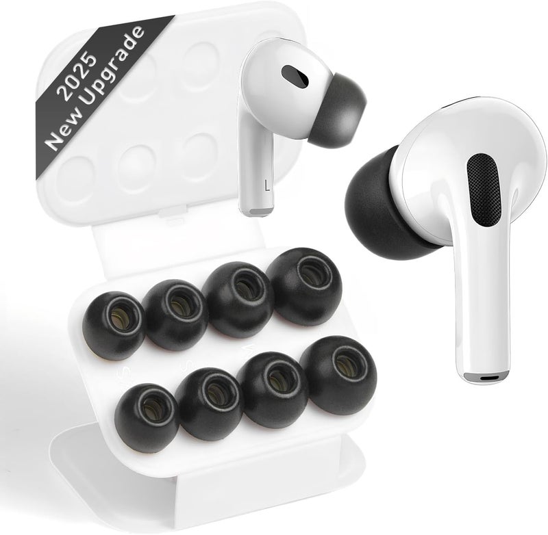 Vsagier Memory Foam Replacement Ear Tips for AirPods Pro and for AirPods Pro 2, with Noise Reduction Hole, No Silicone Eartips Pain for AirPods Pro Ear Bus, Black(XS/S/M/L) - Image 1